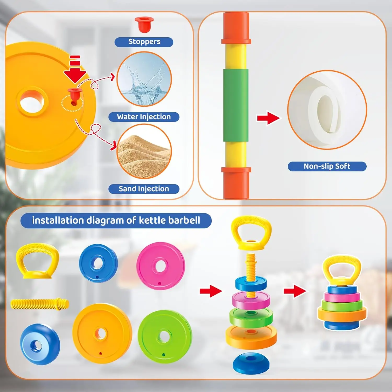 Kids Kettlebell Set Adjustable Workout Toy Equipment for Child Encourages Motor Skill Development Core Stability and Active Play