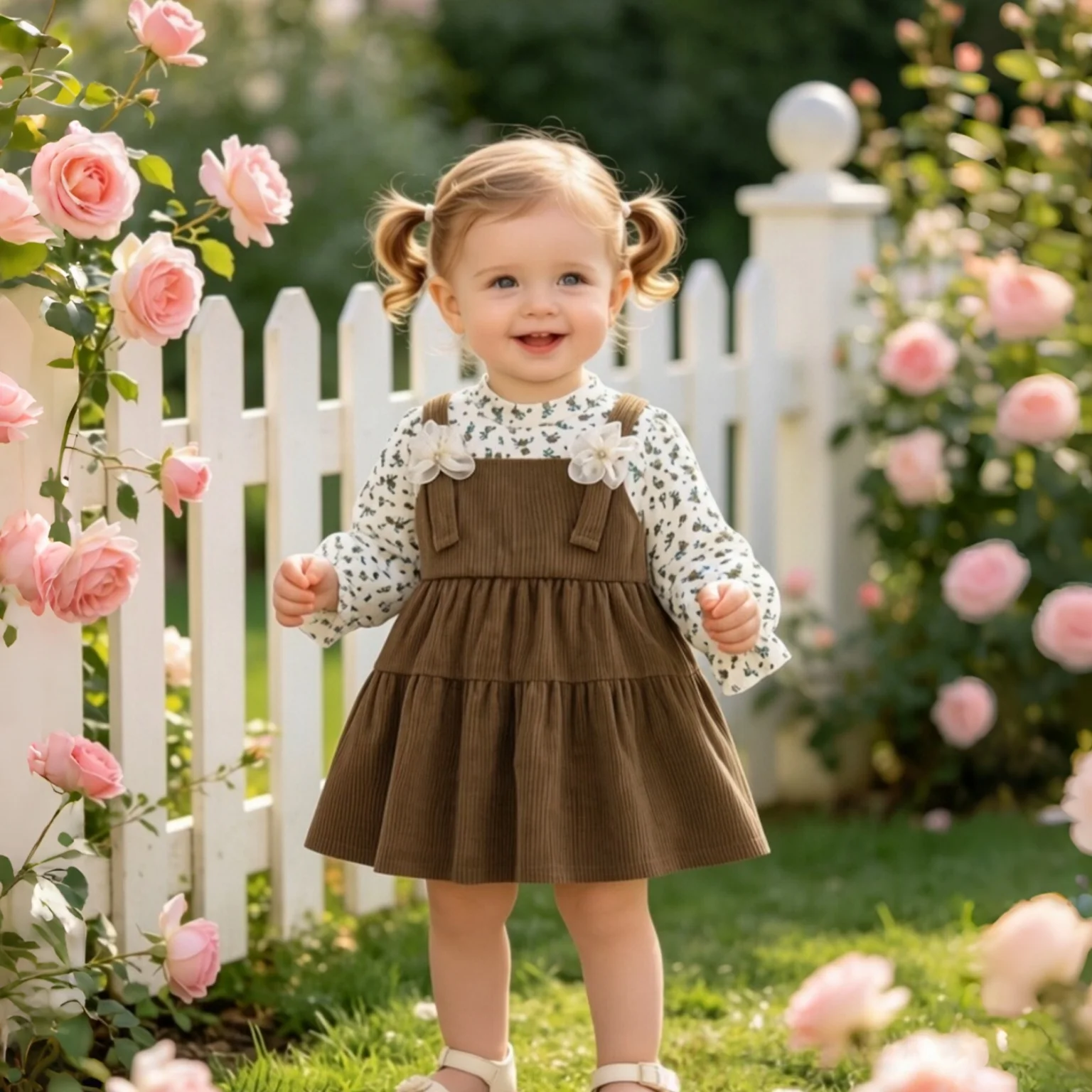 Casual And Fashionable Baby Girl Dress Autumn/Winter New Sweet Floral Long Sleeved Girls' Daily Outdoor Wear Baby Clothing