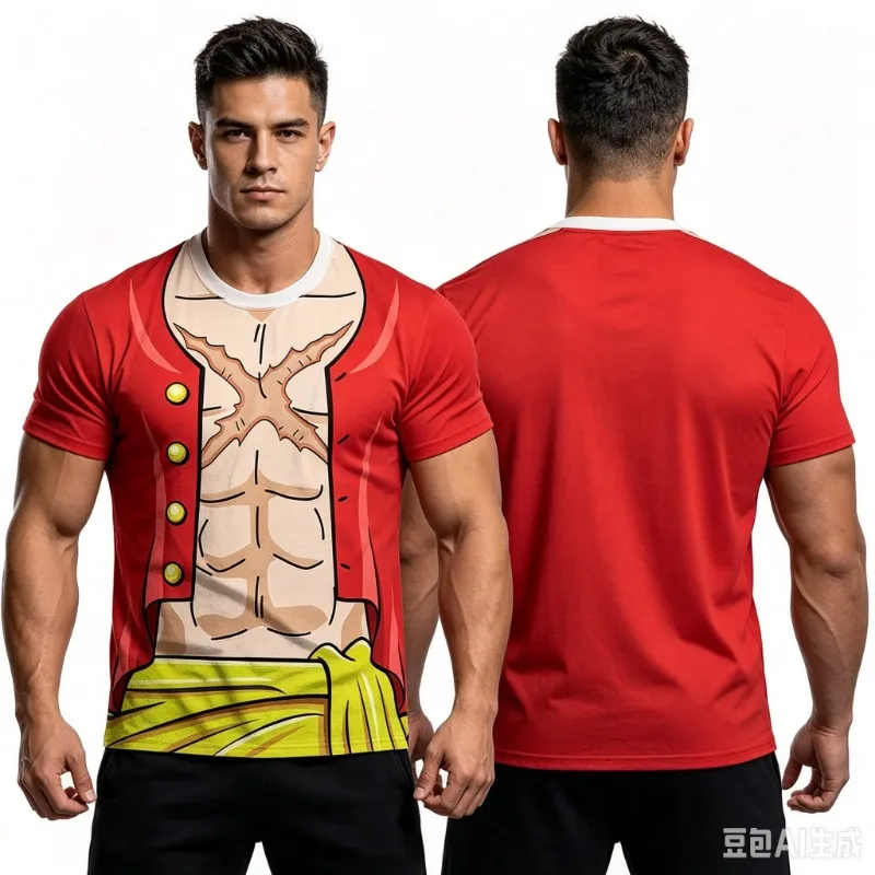 Herren Anime T-Shirt Sommer Luffy Grafikdesign Kurzarm Atmungsaktives Sport-Trikot Mode Kinder Jungen Kleidung