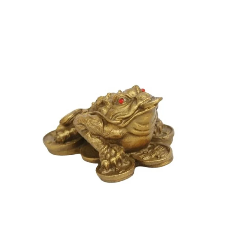 Brass golden ornament, small copper three-legged toad, home, shop, office decoration, craft , business gift
