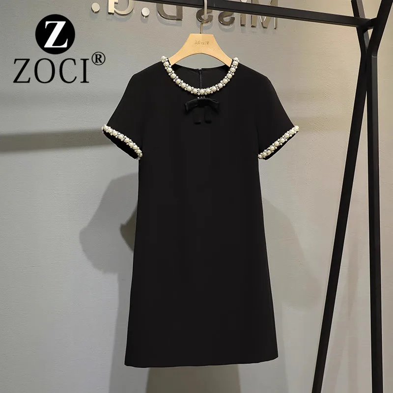 [ZOCI] French niche Hepburn style black dress women summer sense, heavy industry studded pearl, socialite