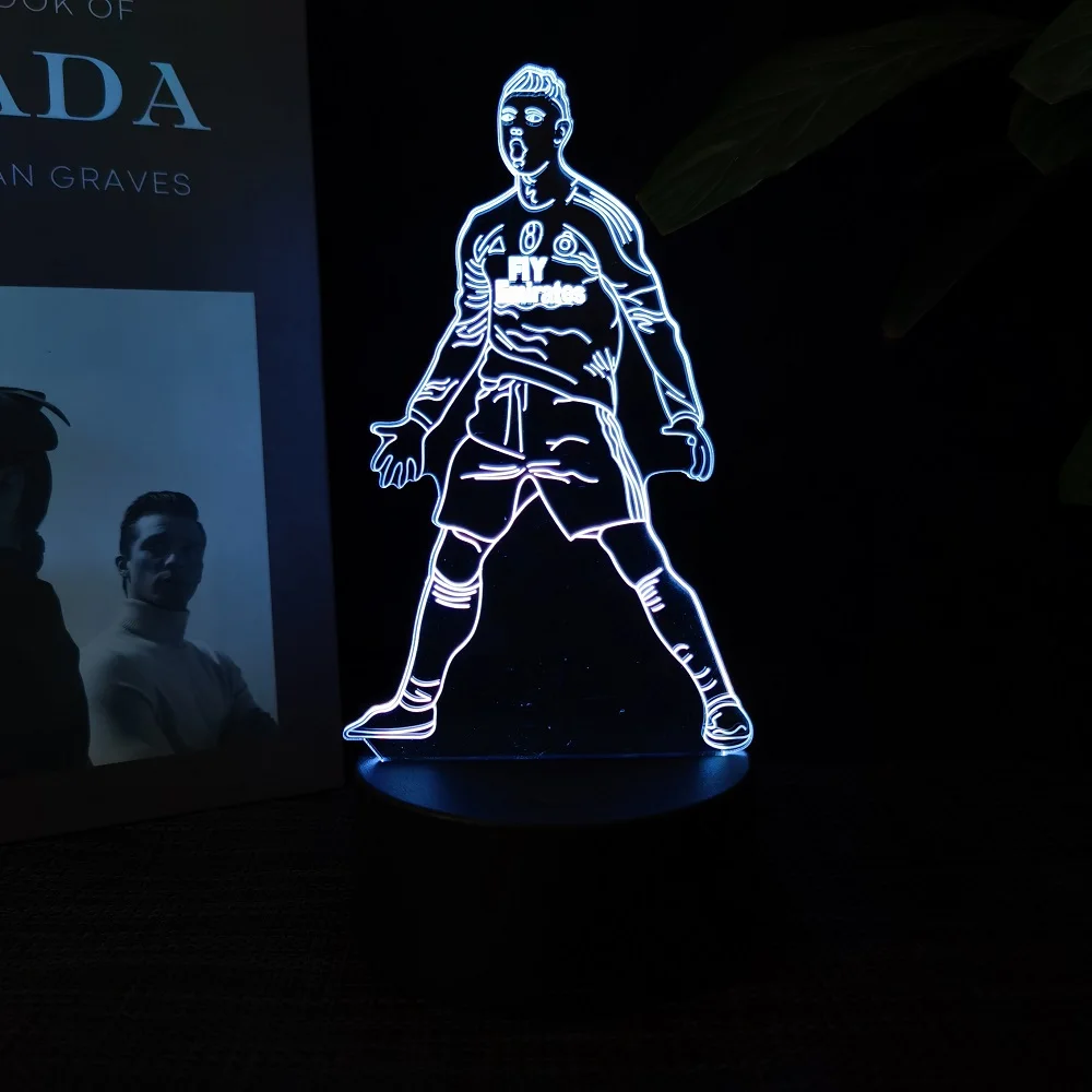 Estrela do futebol C Ronaldo 3D Night Light, modifique seu quarto, tornando-o o presente perfeito para os fãs de esportes, mude 16 cores