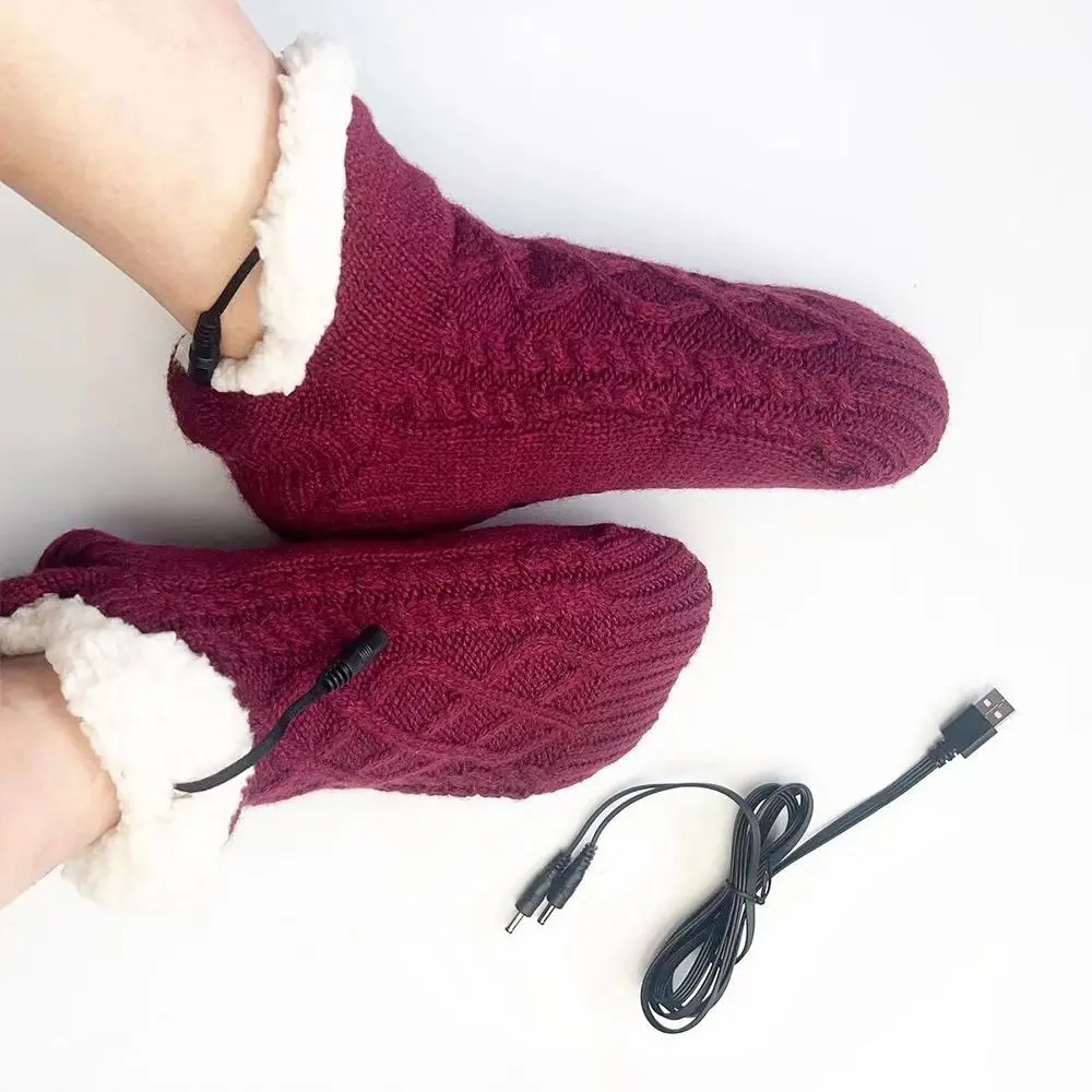 Soft Thick Plush USB Heated Socks Fast Heating 5V Feet Warmer Thermal Slipper Socks Home