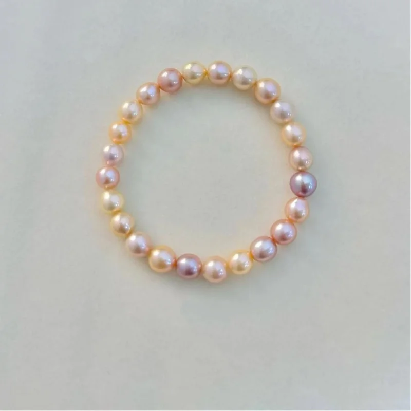 

Natural Color 6-8Mm Colorful Bulb Candy Selected Freshwater Baroque Pearl Bracelet Elastic Cord