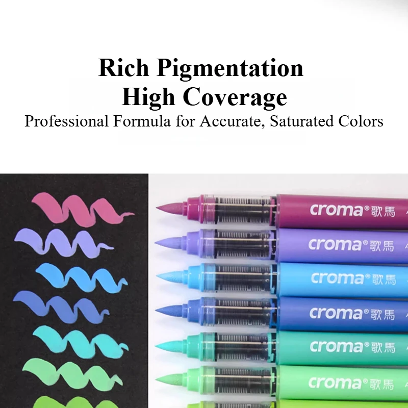 CROMA Refillable Direct Liquid Acrylic Marker Set Soft Tip Layering Capable, Washable Watercolor Brushes 24/48/80/120/160 Colors