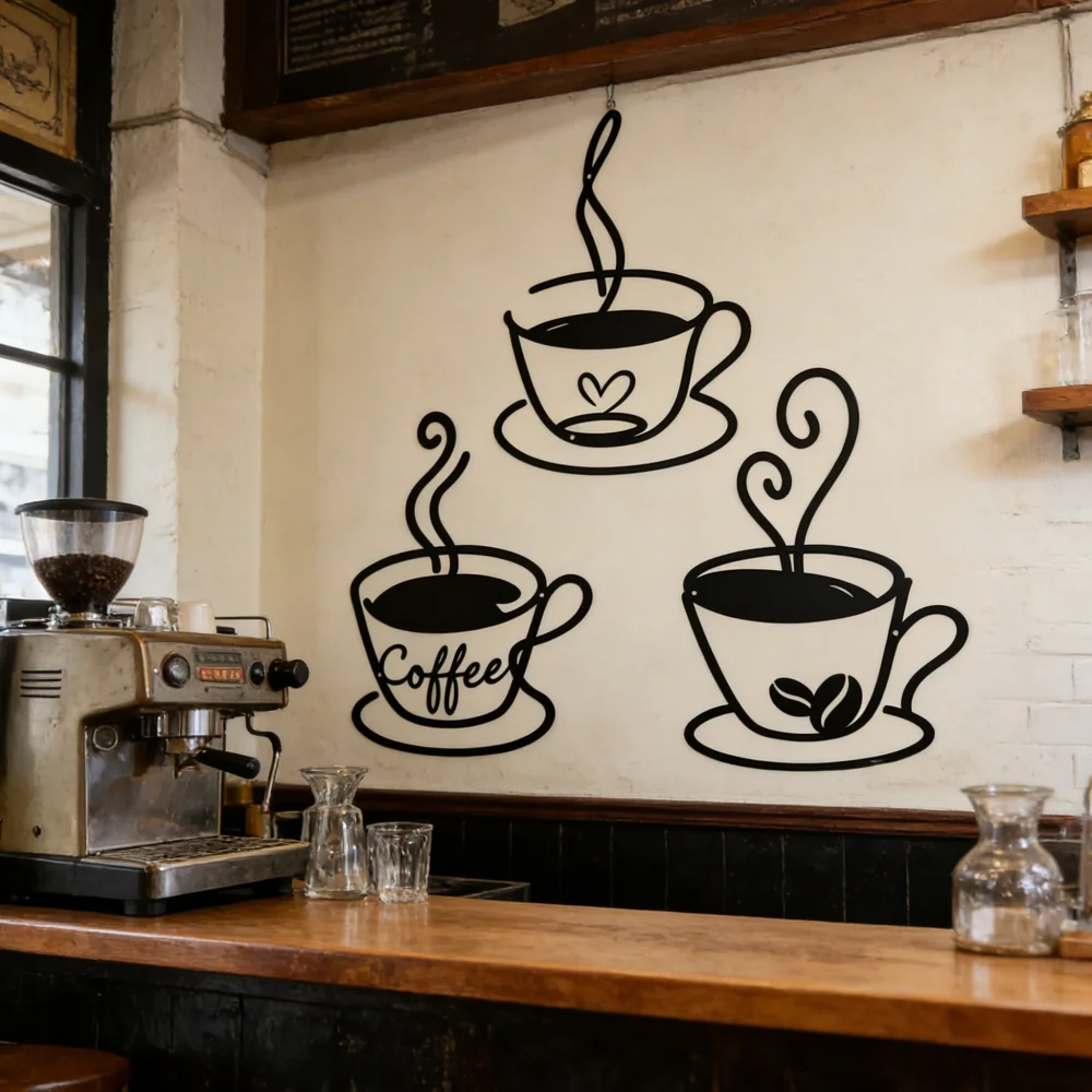 3 Pack Coffee Cup Wall Decor, Metal Coffee Cup Wall Art for Kitchen & Coffee Bar