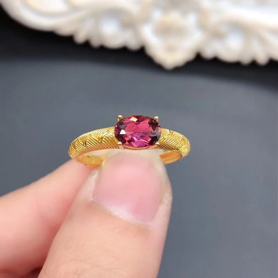 

VVS grade pyrope garnet ring 5mm*7mm 0.7ct natural garnet silver ring 18K gold plated 925 silver gemstone jewelry for daily wear