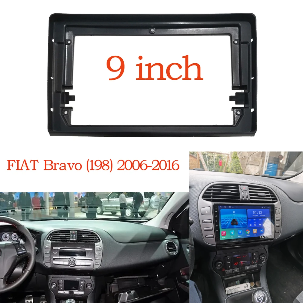 2 Din 9 Inch Fascia Radio Panel Frame Dash Kit with Harness Canbus Cable Box 9 Car For FIAT Bravo (198) 2006-2016