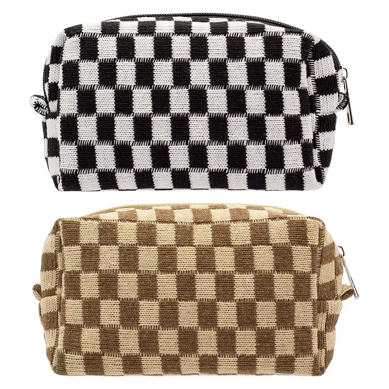 NKXZ006 Travel Makeup Pouch Cosmetic Bag Zipper  Bags for Women (Light Checkerboard)