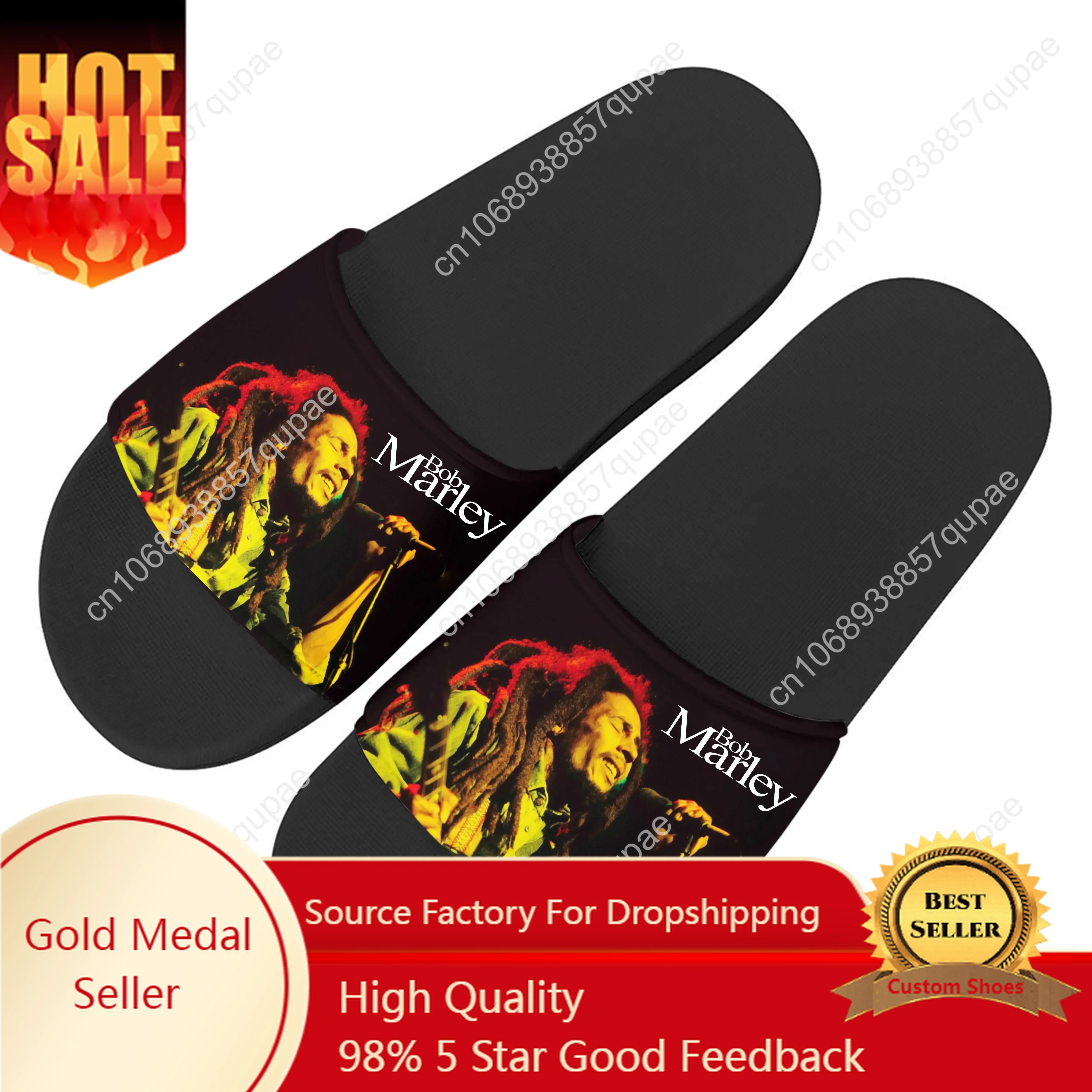 

Bob Marley Slippers Home Water Shoes Jamaica Singer Reggae Rock Men Women Beach Pool Sandals High Quality Custom Summer Slipper