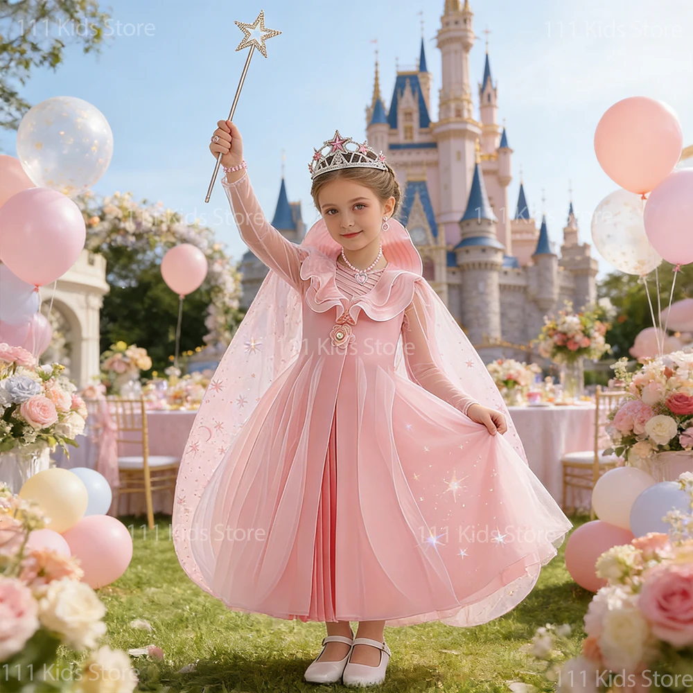 

Pink Princess Dress Kids Girl Elegant Evening Dress Queen Glinda Cosplay Costume for Halloween Kids Perform Outfit Birthday Gift