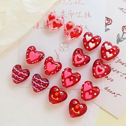 Lampwork Glass Heart Beads For DIY Charm Jewelry Making Heart Love Red Dot Handmade About 20mm x 19mm, Hole: Approx 1.8mm, 2 PCs