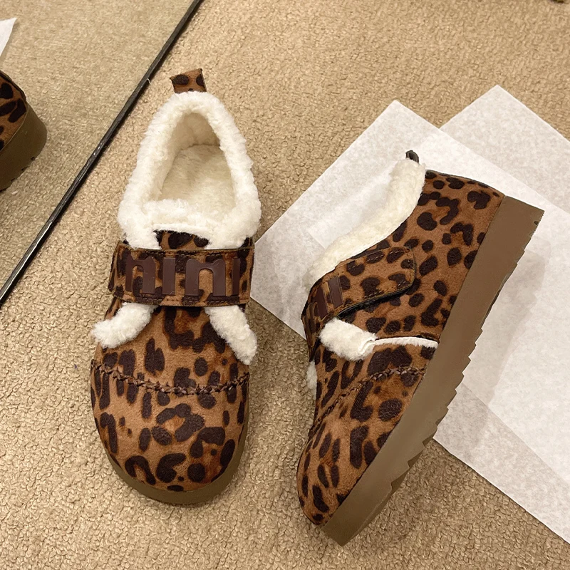 Leopard Women Flats Platform Snow Ankle Boots Warm Casual Suede Fur Shoes Winter New Fahsion 2025 Trend Sneakers Botas Mujer