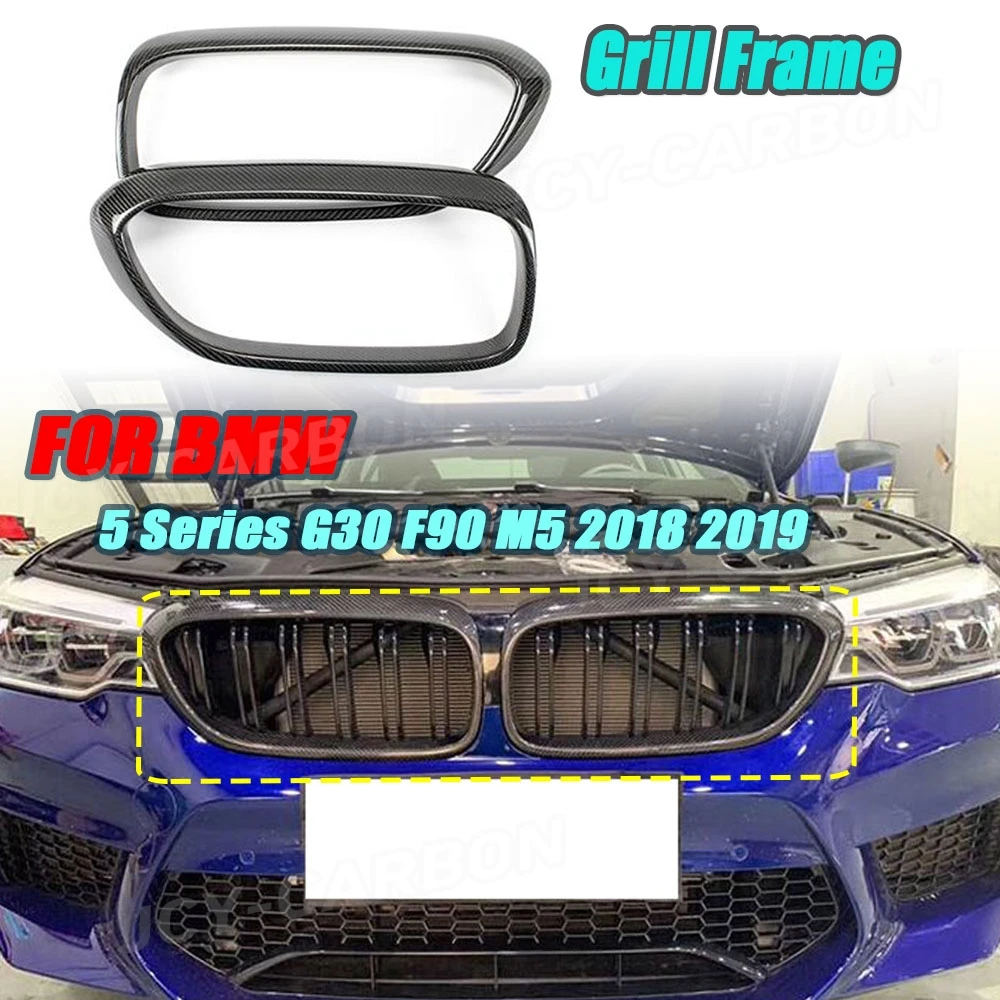 

JCYECF For BMW 5 Series G30 F90 M5 2018 2019 Car Front Grill Frame Dry Carbon Fiber Middle Grille Cover Exterior Decoration