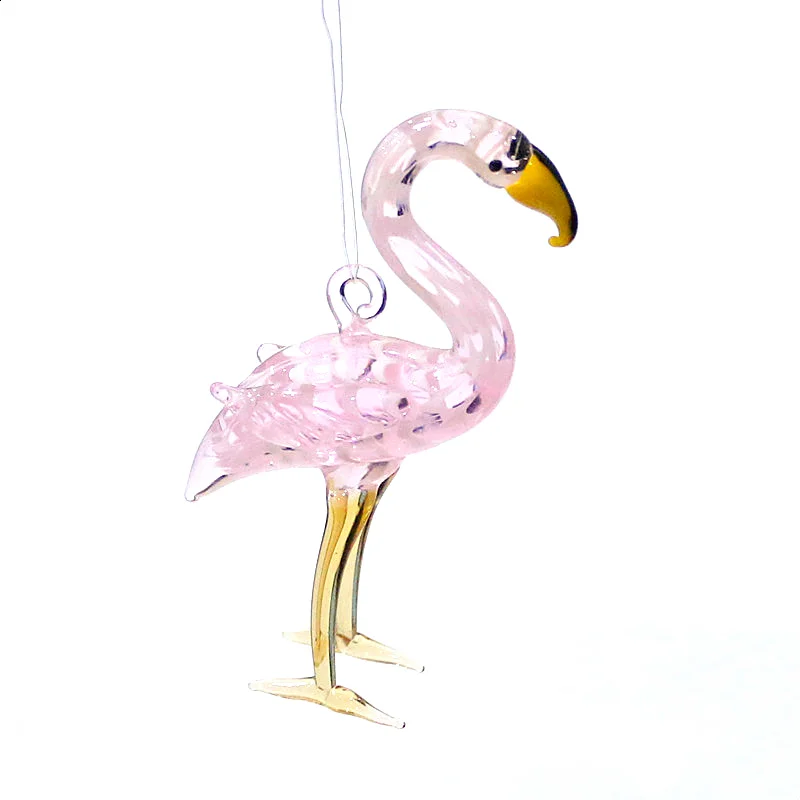 

New Lovely Pink Flamingo Figurine Charm Glass Pendant Creative Rare Bird Small Statue Home Outdoor Garden Hanging Decor Supplies
