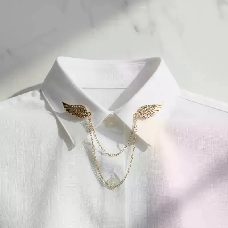 Fashion Crystal Angel Wing Brooch Metal Tassels Chain Lapel Pins Men Suit Shirt Corsage Gifts For Women Accessories Gift