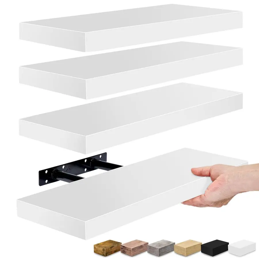 

Floating Shelves for Wall, 16 White Bathroom Storage for Kitchen, Bedroom, Living Room, Over Toilet, Hanging Book Shelf Home Dec