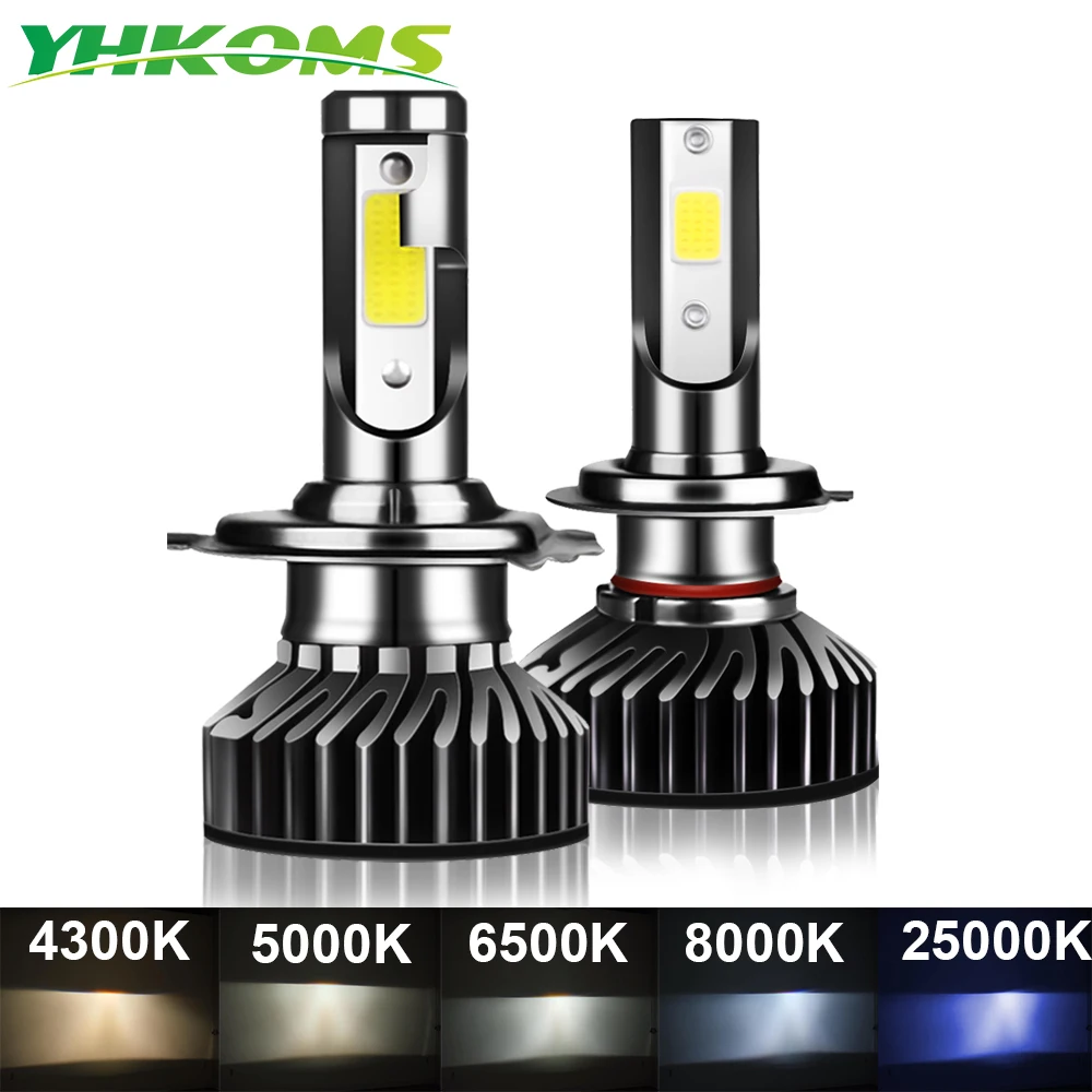 YHKOMS 80W 14000LM פנס ראשי לרכב H4 H7 H1 LED H8 H9 H11 4300K 5000K 6500K 8000K 25000K אור ערפל אוטומטי 80W 16000LM 12V נורת LED