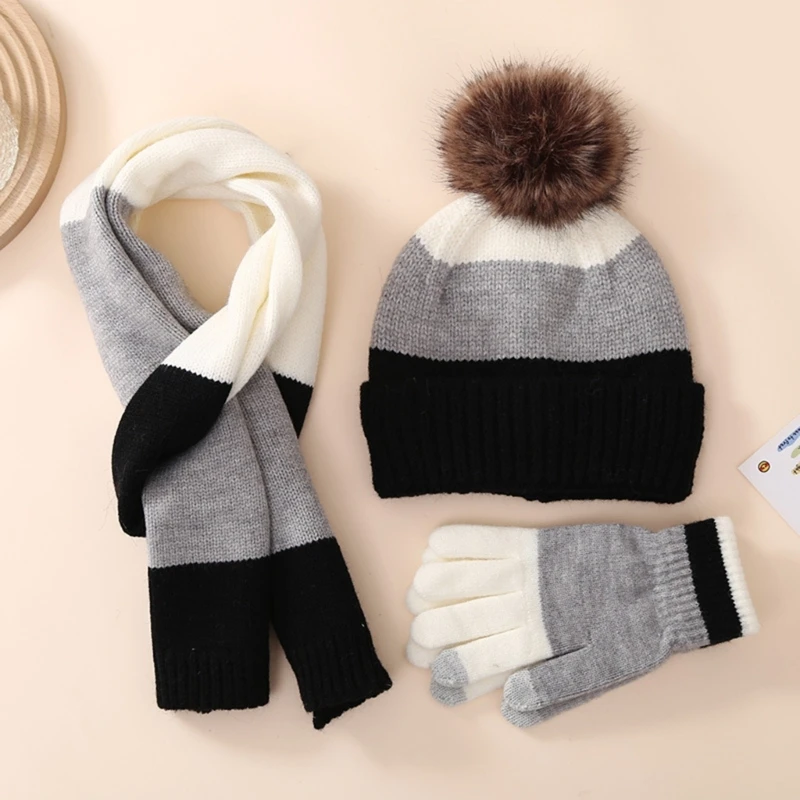 

Детская зимняя шапка-бини, шарф, перчатки, комплект для 8-15 лет, для девочек и мальчиков, вязаная толстая теплая детская шапка