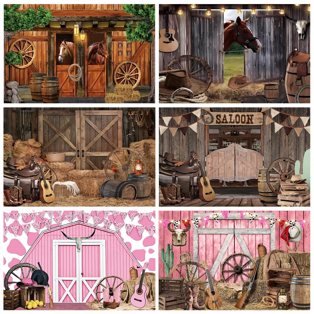 

Western Cowboy Photography Background Wild West Rustic Farm Barn Wooden House Wheel Kids Portrait Baby Birthday Photo Backdrop