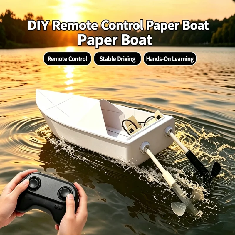 DIY RC Paper Boat 2.4G Remote Control Assembly Power Kit Electric Dual-Paddle Boat Model Outdoor Water Toy Adult Birthday Gifts