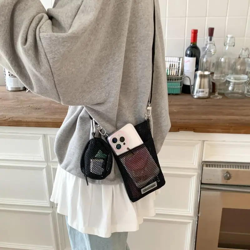 

Mesh Women's bag Shoulder Mobile phone bag New Cute crossbody bags Lady Handbag Summer Beach Bag Designer Female Purse