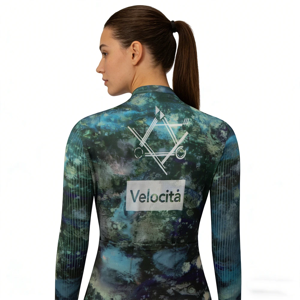 Cycling Jersey Laser Pattern Long Sleeve Road Bike Top with Zipper with Slip and The Pockets and Reflective Label