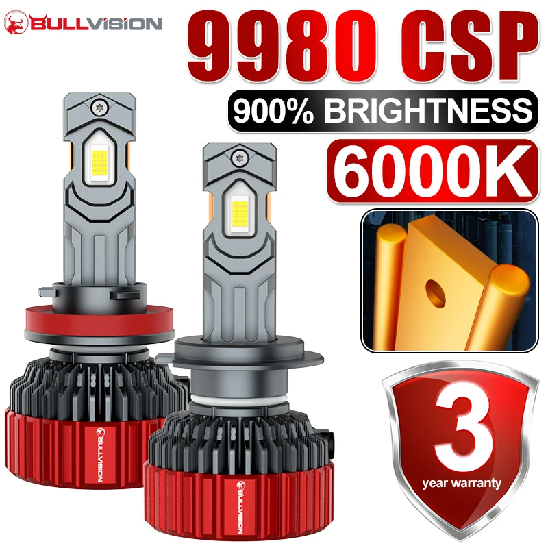 

Bullvision G5 H7 Светодиодные автомобильные фары CANBUS H4 H1 H8 H9 H11 9005 HB3 9006 HB4 9012 HIR2 Противотуманные фары 9980 CSP 6000K Белая лампа