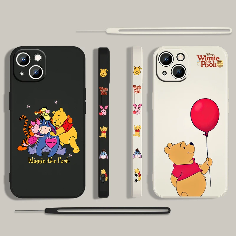 

Winnie the Pooh Disney For Apple iPhone 15 14 13 12 Mini 11 Pro XS MAX XR X 8 7 Plus Liquid Left Rope Phone Case Coque Capa
