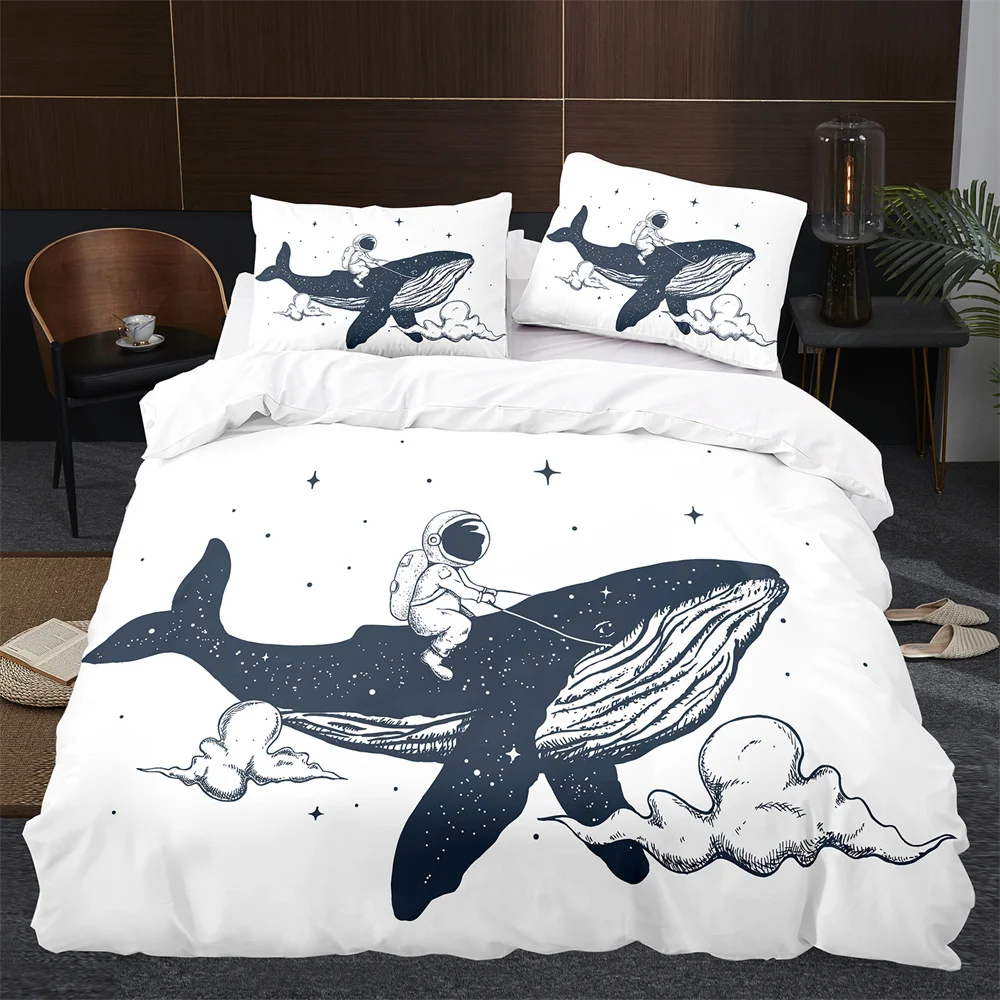 Cartoon Whale Duvet Cover King Queen Cute Ocean Animal Bedding Set for Kids Teens Adults Wildlife 2/3pcs Polyester Quilt Cover