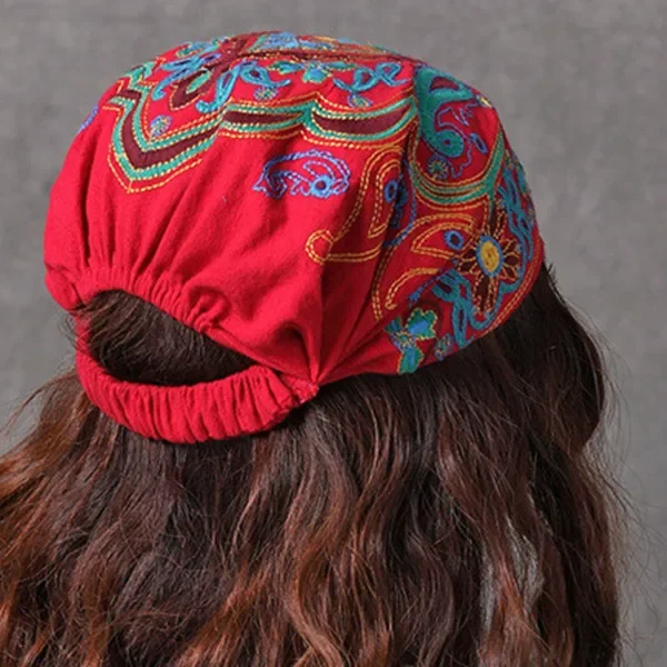 Women Ethnic Vintage Embroidery Flowers Bandanas Red Print Hats for Women Beanies Hats 2024