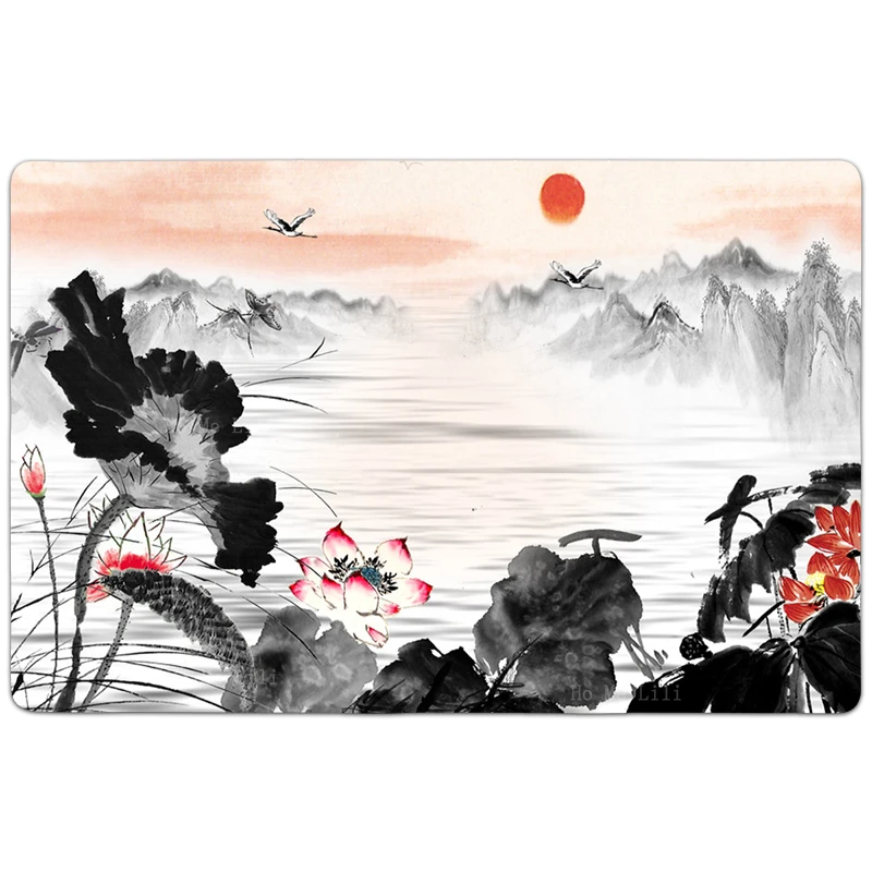 Chinese Style Ink Painting Lotus In The Lotus Pond Auspicious Carp Leap Longmen Carpet By Ho Me Lili For Floor Decor Rugs