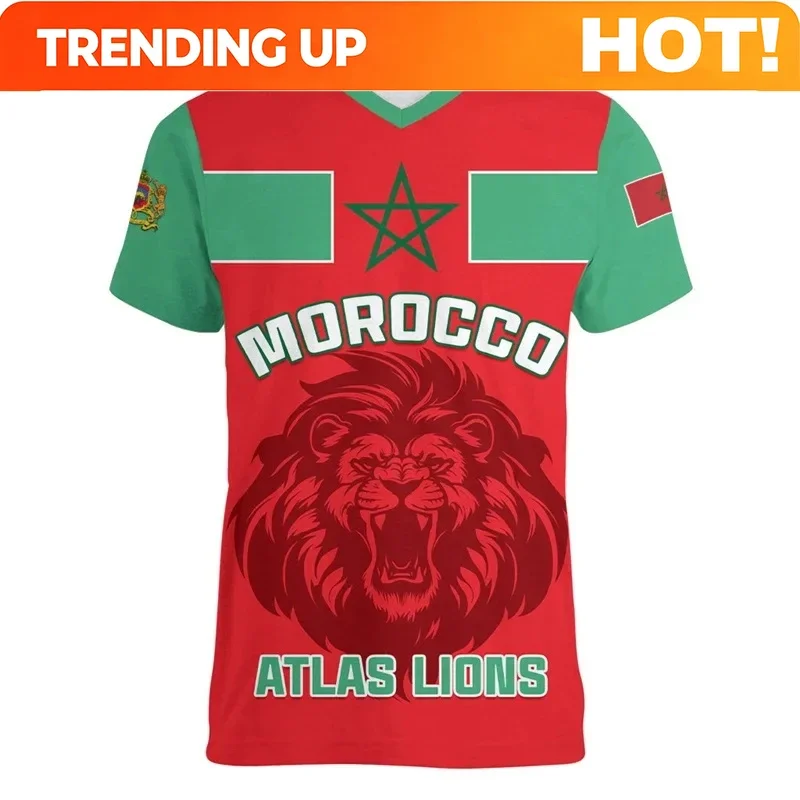 Customization 3D Moroccan T-Shirt Morocco Flag Emblem Graphic T Shirt For Men Clothing Casual Short Sleeved Shirts Unisex