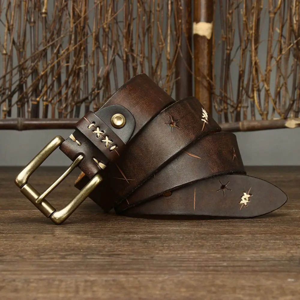 

3.8CM Genuine Leather Belt Trendy Brand Luxury Design Pin Buckle Belt High-end Versatile Business Denim Belt