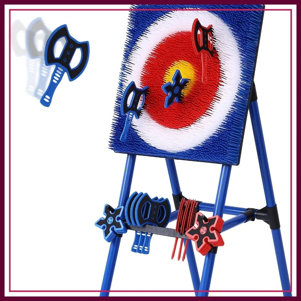 

Axe Throwing Target Set with 8 Foam Axes, Backyard Outdoor Game for Family Fun, Adjustable Height, Portable