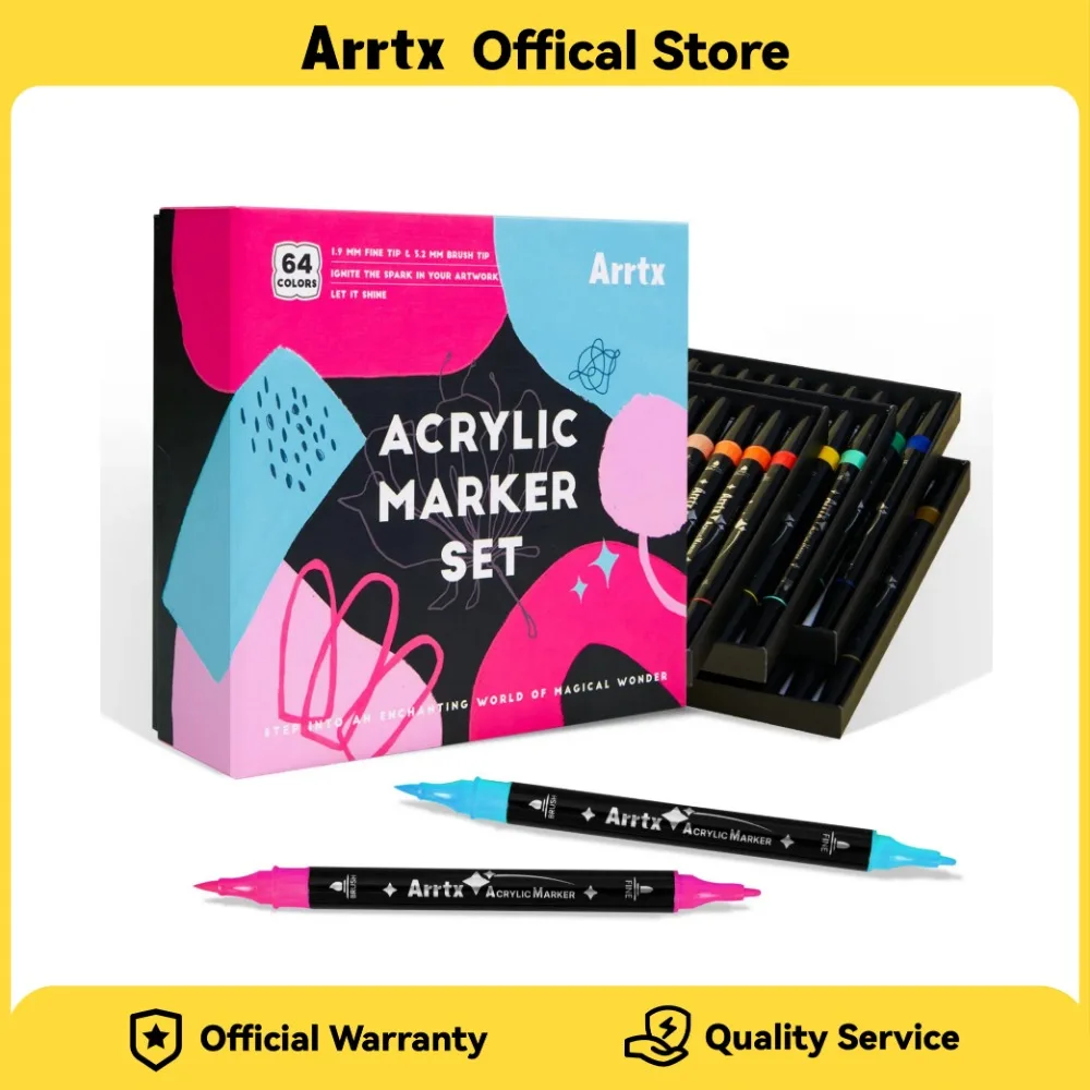 

Arrtx Dual Tip Acrylic Paint Markers 8/32/64 Colors Fine Tip and Brush Tip Art Supplies for Rock Painting Wood Ceramic Fabric
