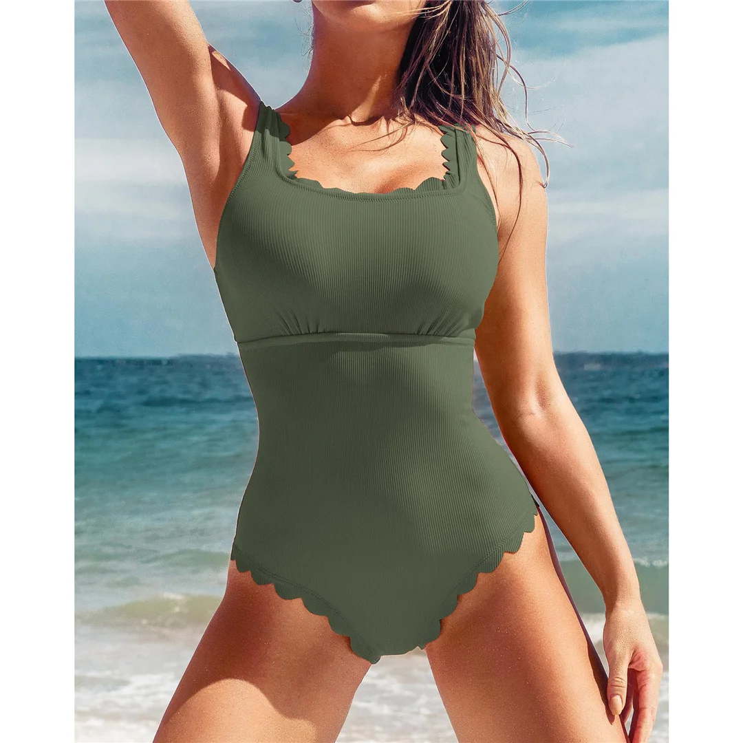 S - XXL, 11 Farben, gerippter, geraffter Damen-Badeanzug, einteiliger Badeanzug, rückenfreier, hoch geschnittener Badeanzug, Badebekleidung, Modell V7097. – Detail 9