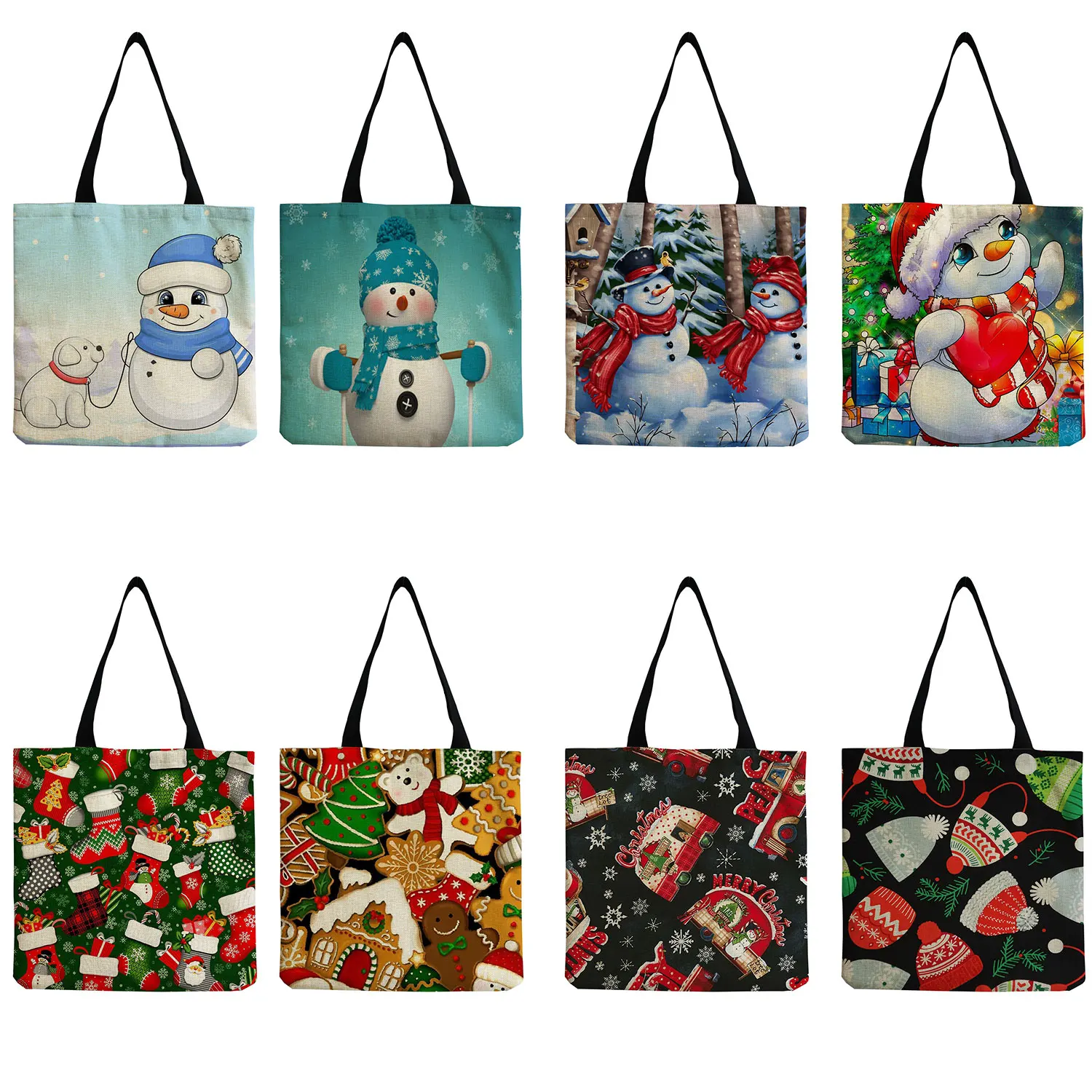 New In Christmas Gift Tote Bag Snowman Print Women Shoulder Bag Eco Reusable Shopping Bags Outdoor Travel High Capacity Handbag