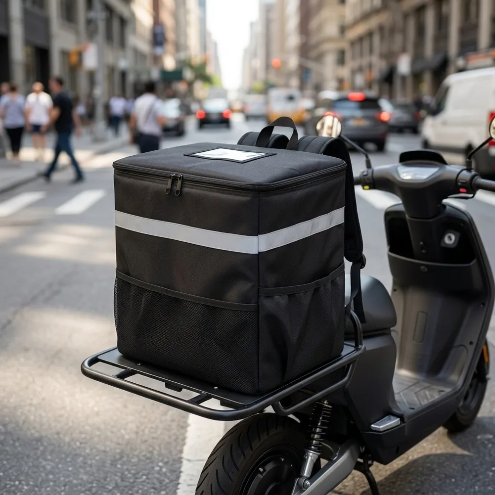 Spacious Insulated Backpack for Food Delivery Keeps Meals Hot or Cold 35x25x40cm Black Oxford Cloth Takeaway Bag for Outdoor Use