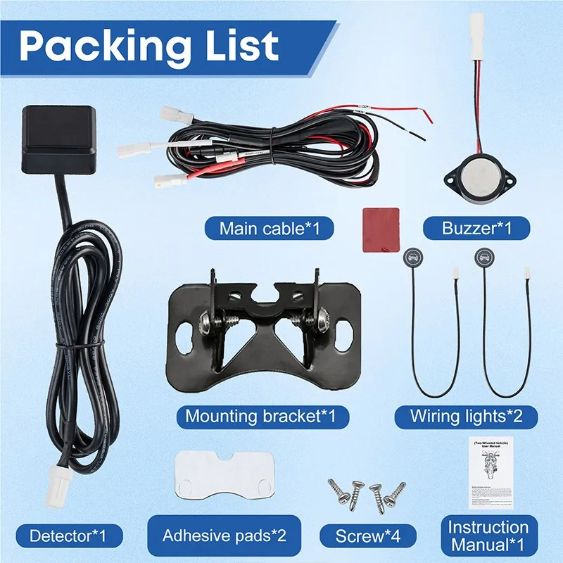 Motorcycle Blind Spot Detection Lane Change Assist System Audio Visual Alert Warning Safety System Max Detection Distance 50m