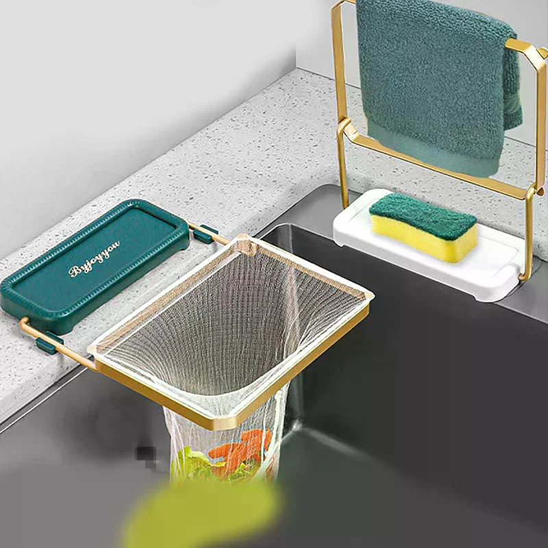 Kitchen Residue Filter Screen Holder,Kitchen Sink Corner Drain Strainer, Sink Corner Strainer with Net Mesh Hanging Bags