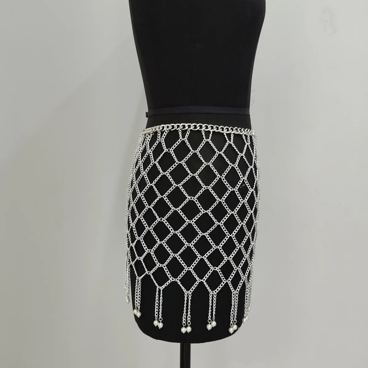 Cutout mesh waist chain sexy exaggerated fishnet body chain Metal chain skirt accessories