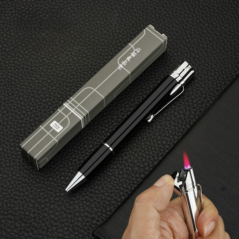 

Creative Ballpoint Pen Lighter Metal Windproof Jet Green Torch Lighter Butane Gas 1300C Cigar Lighter Men's Gadget Gift