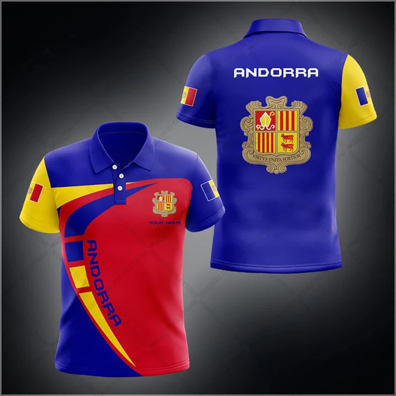 Custom Name Andorra Emblem Graphic Polo Shirts Unisex Summer Casual Short Sleeve Tops Adults and Kids Sportswear Loose Jersey