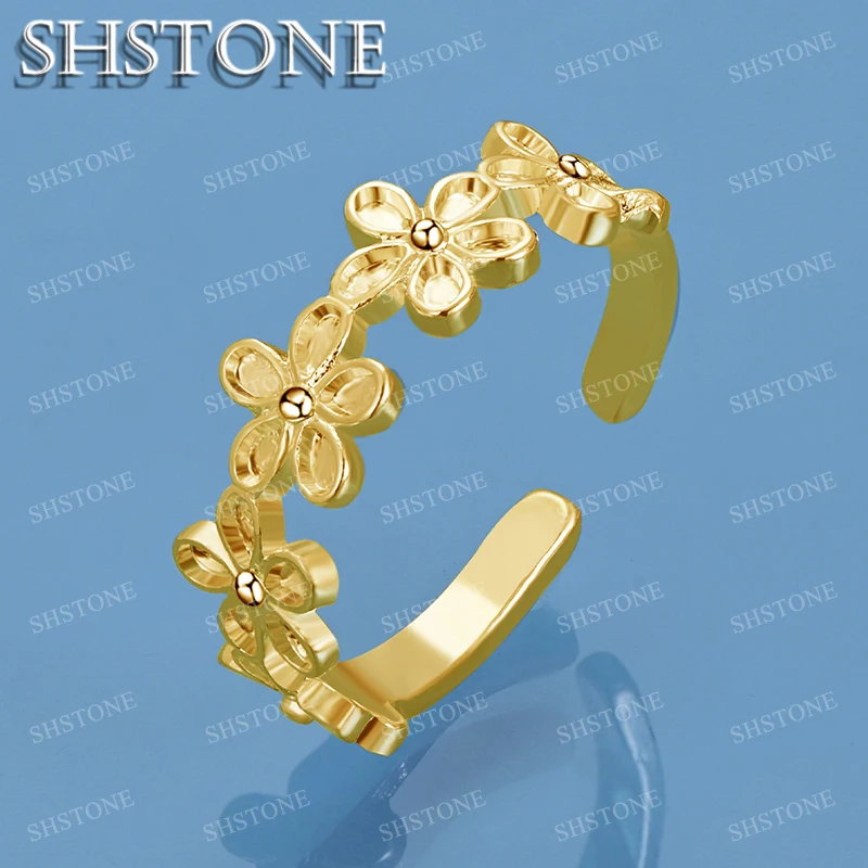 

SHSTONE 18K Gold Small Flowers Rings For Women Party Wedding Engagement Fashion Jewelry 925 Sterling Silver Ring Birthday Gift