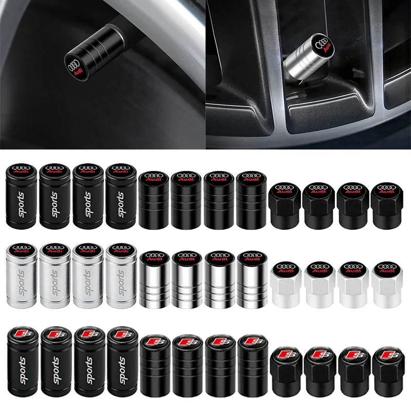 4 Peças para Audi Sports A4 B5 B6 B9 A1 A3 8L A6 C5 C7 Q3 Q5 Q7 Tampas de Válvula de Pneu e Roda Automotiva