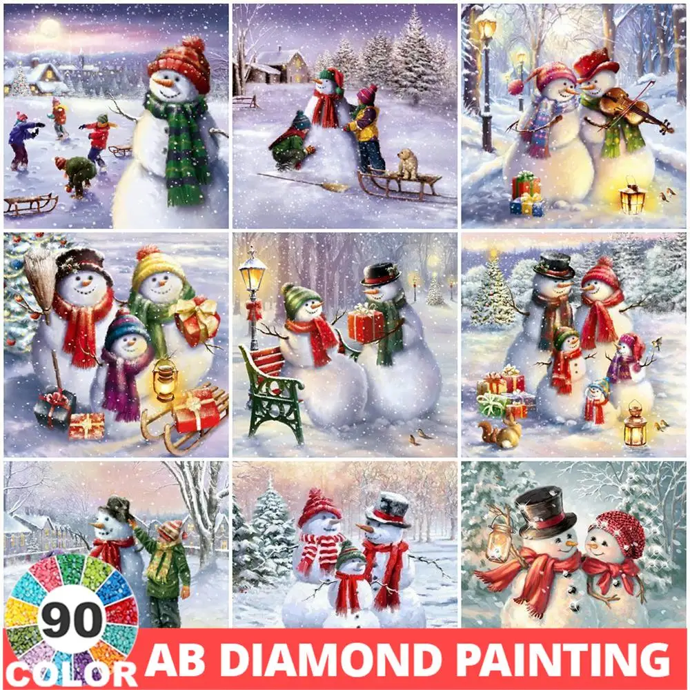 AB 90 Colors Diamond Painting 5D Snowman Mosaic Christmas Beaded Embroidery Cartoon Picture Art Full Drill Wall Stickers Kit