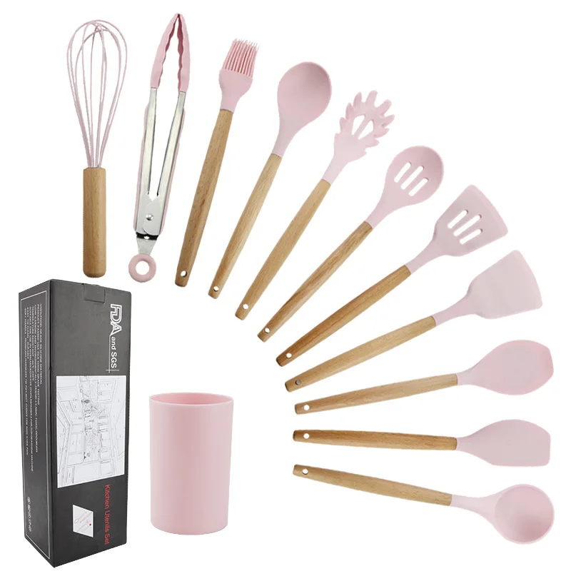 

Marble Pattern Pink Kitchen Cookware Silicone ware Non Stick Cooking Pot Set Spatula Shovel Soup Spoon Cute Tools