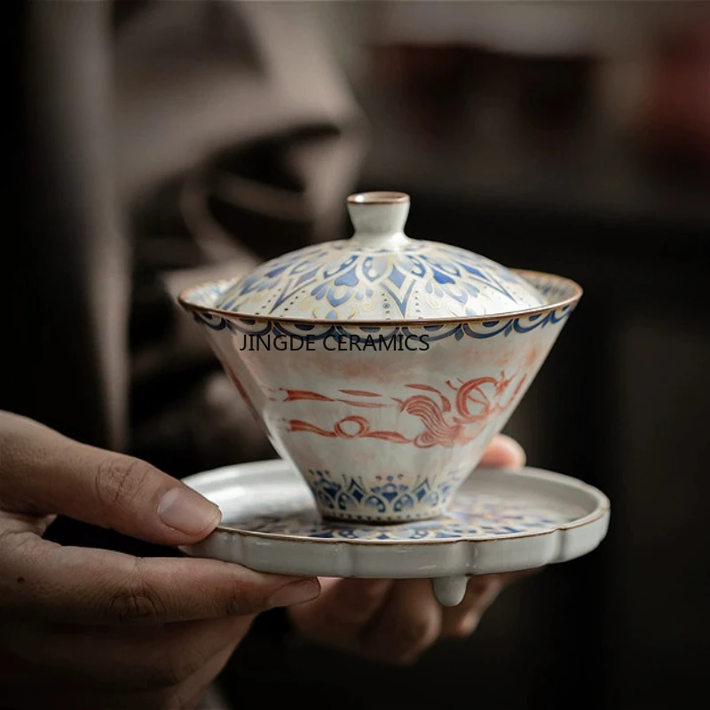 

Ceramic Hat Lid Bowl Tourist Single Person Covered Bowl Household Kung Fu Tea Bowl Chinese Style Tea Ceremony Accessories