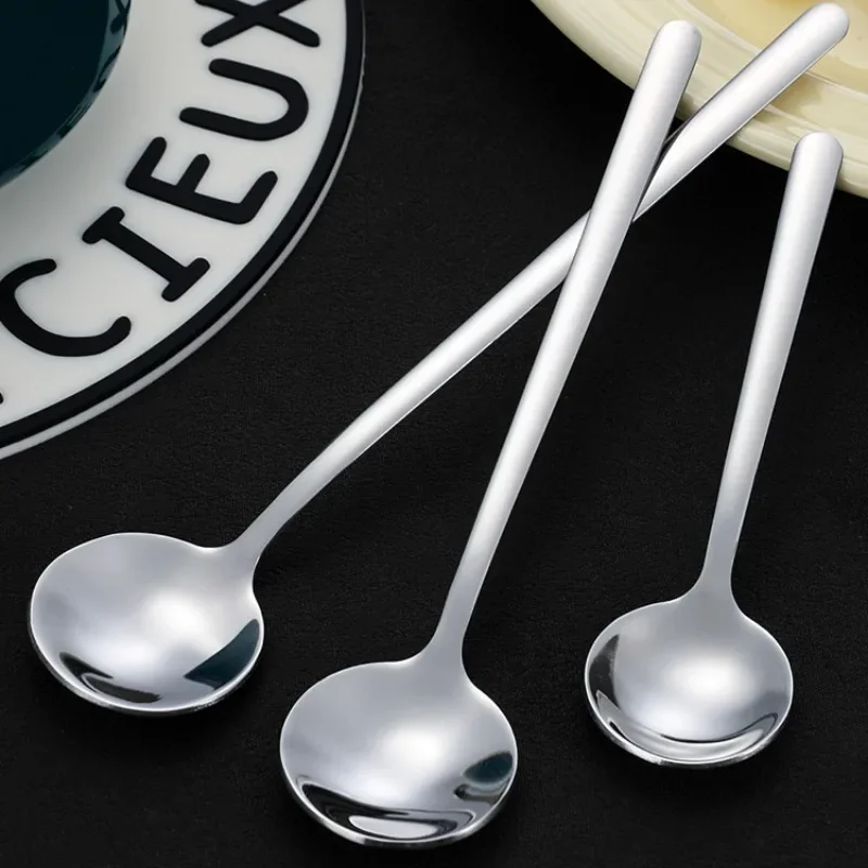 Long Handle Coffee Spoon Stainless Steel Cutlery Ice Cream Dessert Mixing Teaspoon for Picnic Kitchen Tableware Bar Tools Scoop